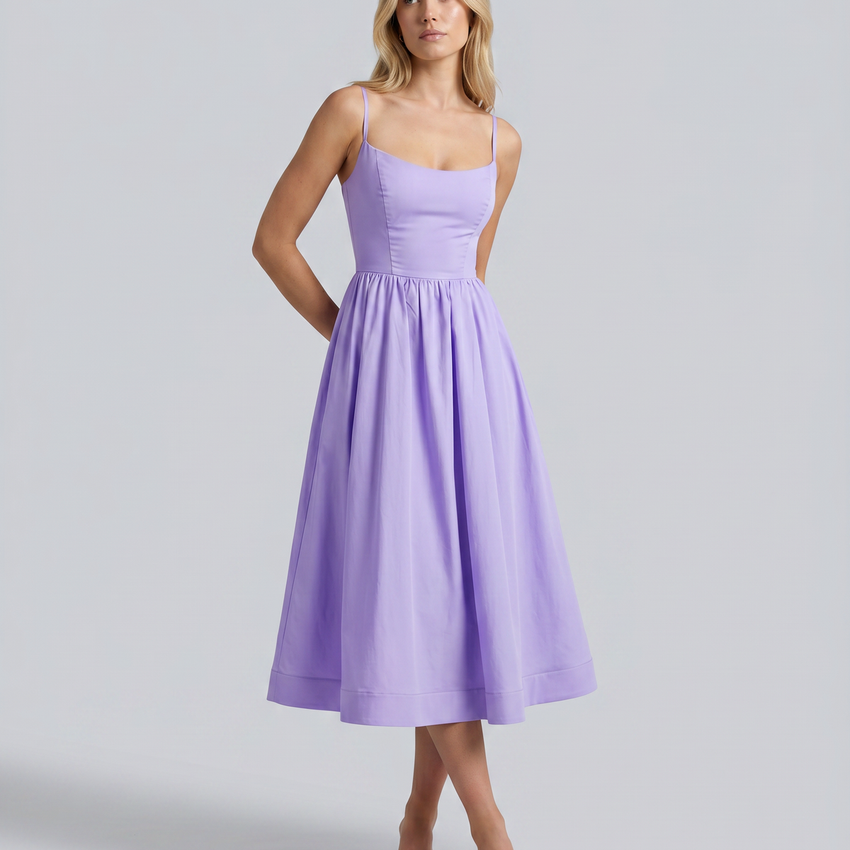 Asha | Midi Sundress with Broderie Trim Waist
