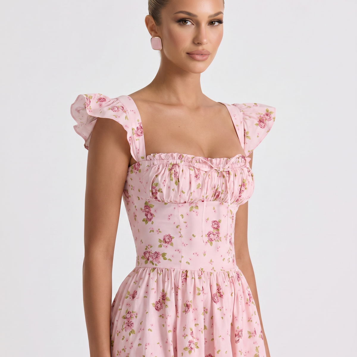 Tabitha | Midi Sundress with Floral Print and Lace-Up Back