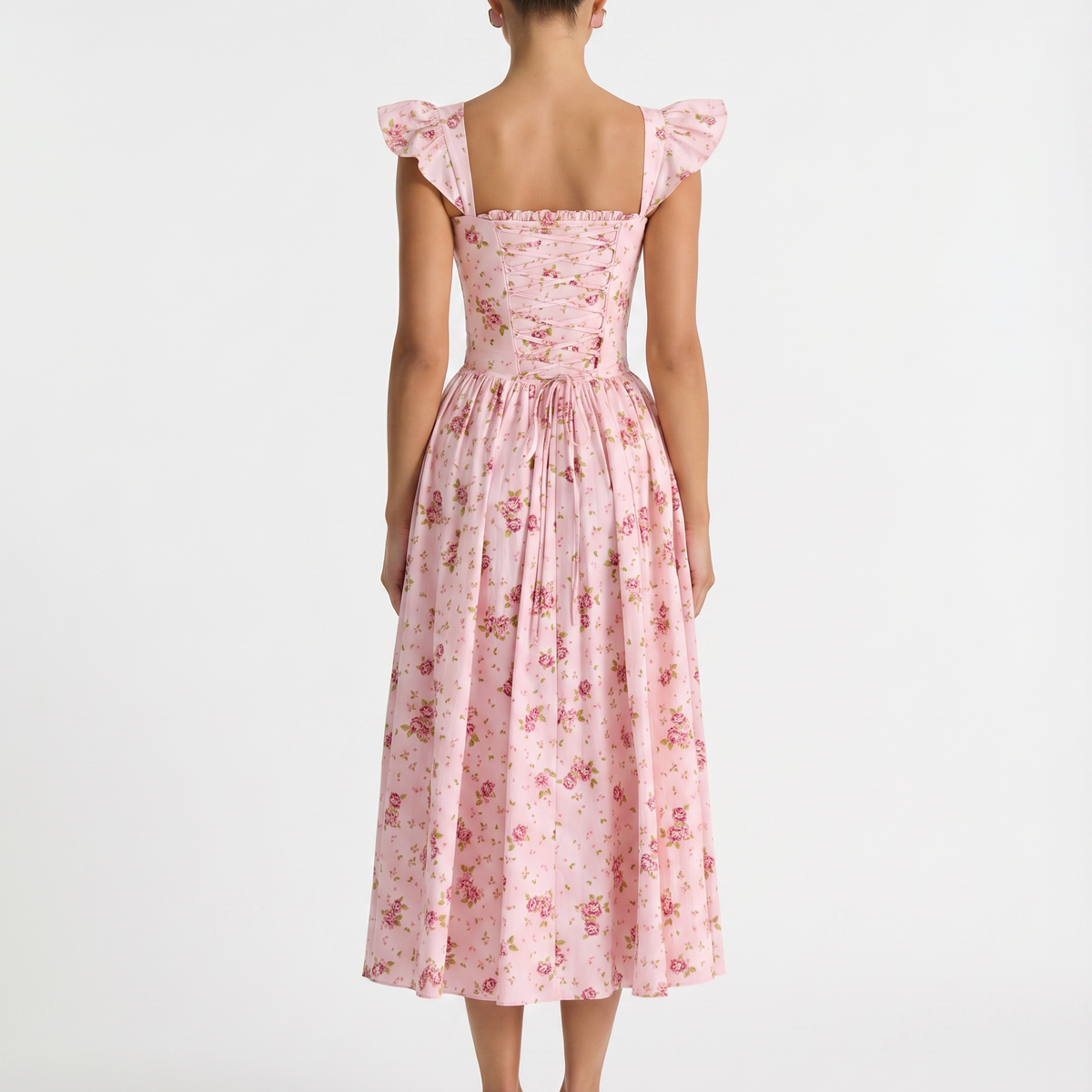 Tabitha | Midi Sundress with Floral Print and Lace-Up Back
