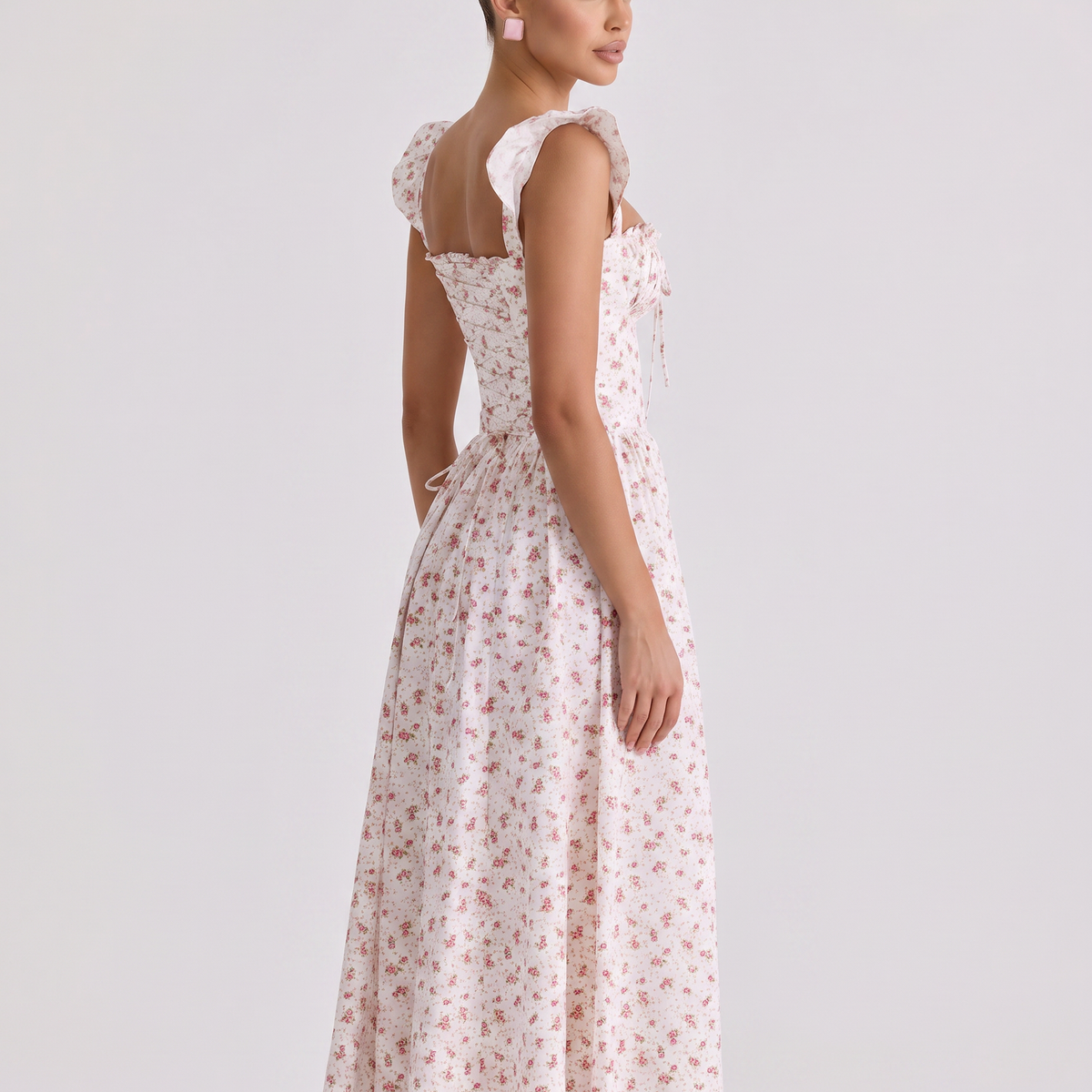 Tabitha | Midi Sundress with Floral Print and Lace-Up Back