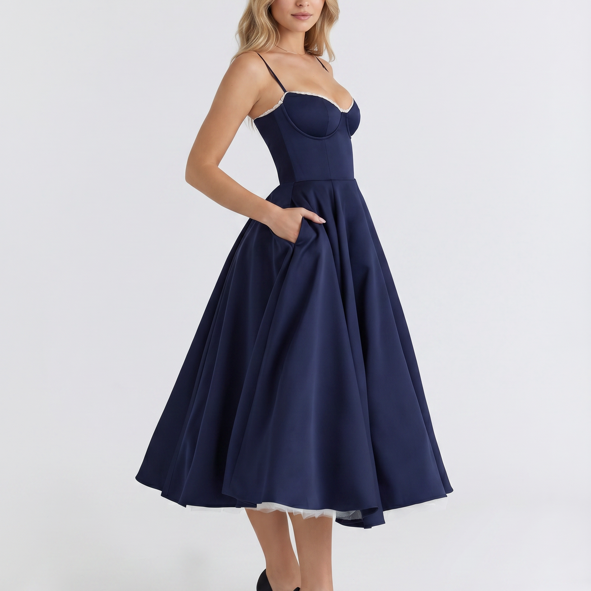 Camryn | Midi Dress with Sweetheart Neckline and Tulle Skirt