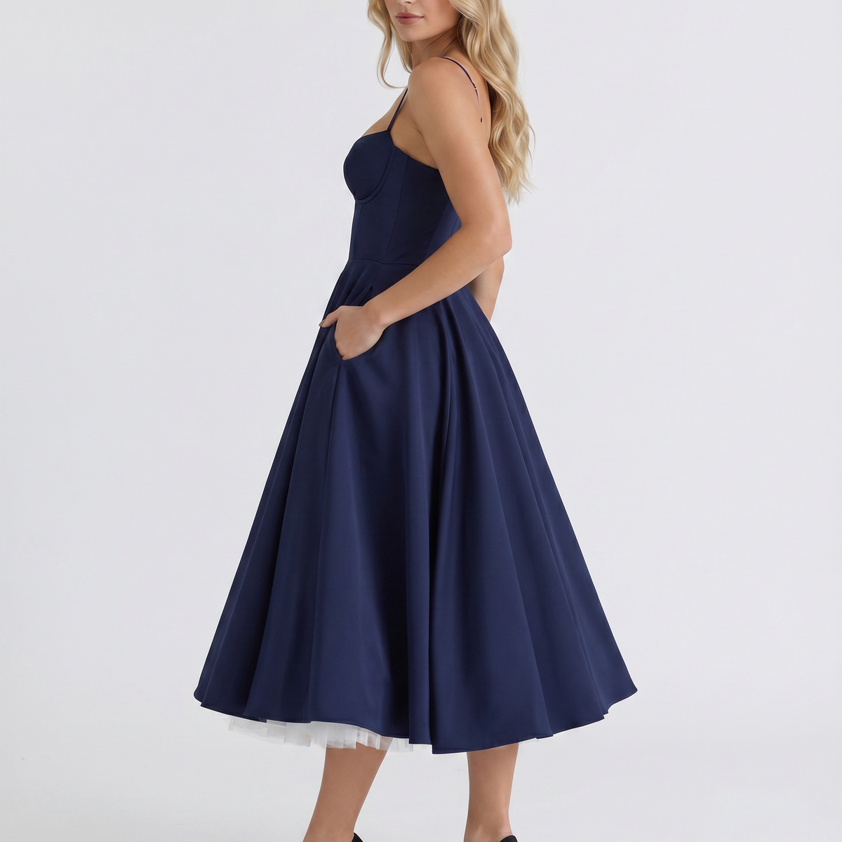 Camryn | Midi Dress with Sweetheart Neckline and Tulle Skirt