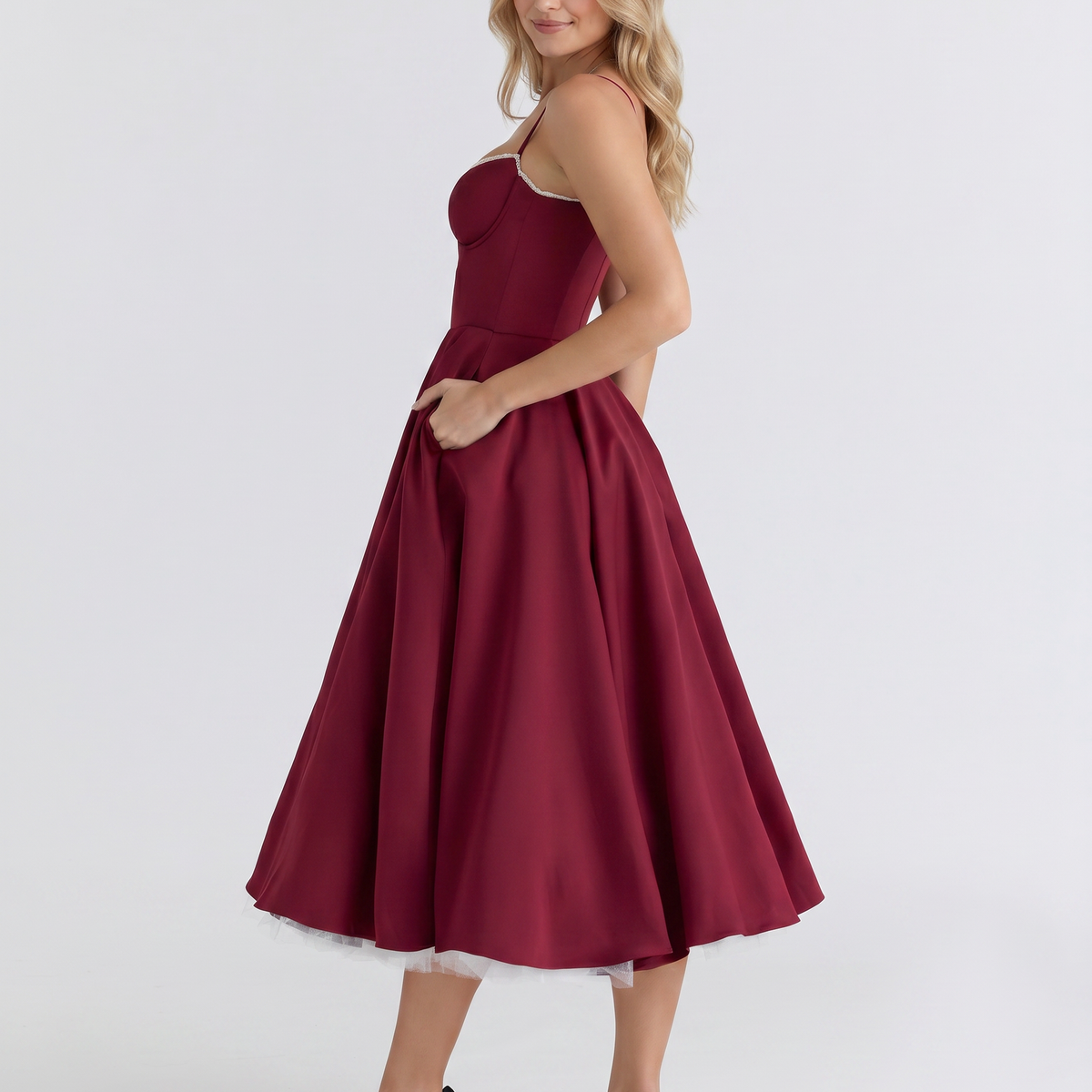 Camryn | Midi Dress with Sweetheart Neckline and Tulle Skirt