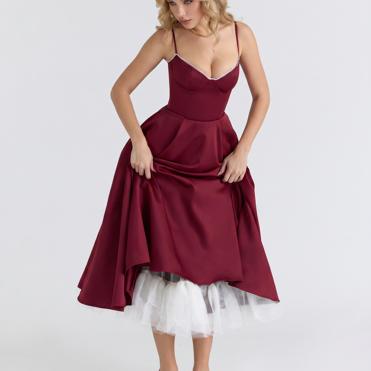 Camryn | Midi Dress with Sweetheart Neckline and Tulle Skirt