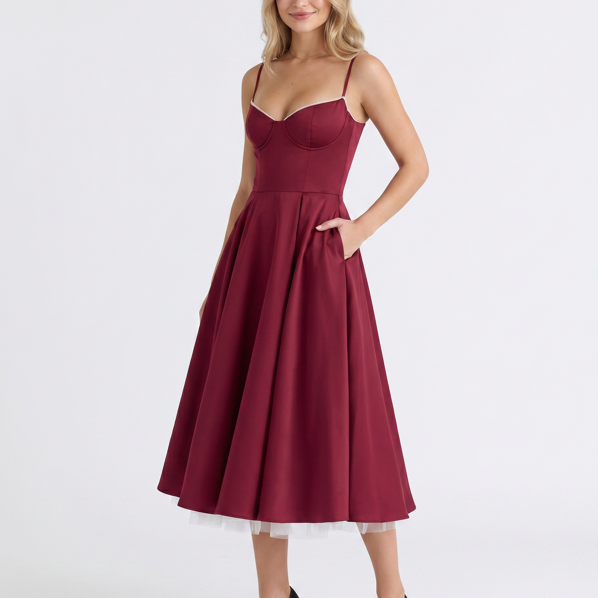 Camryn | Midi Dress with Sweetheart Neckline and Tulle Skirt