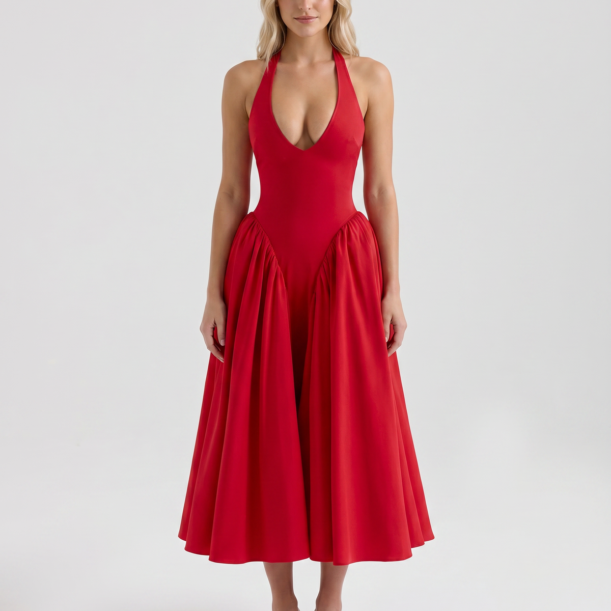 Danika | Midi Sundress with Halter Neck and Full Skirt