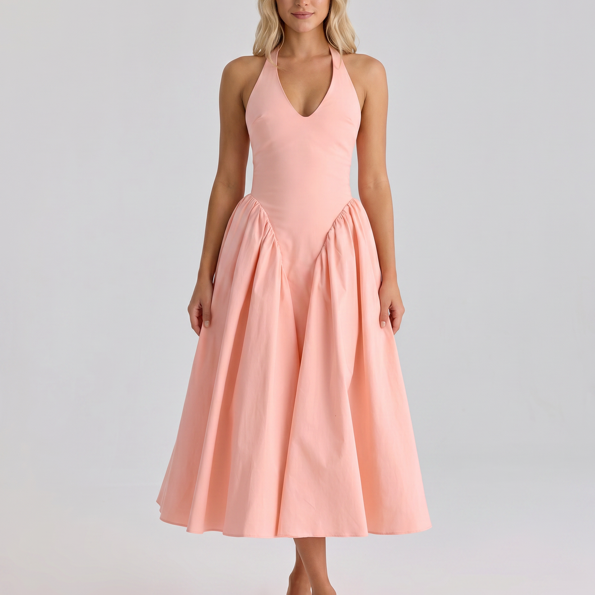 Danika | Midi Sundress with Halter Neck and Full Skirt