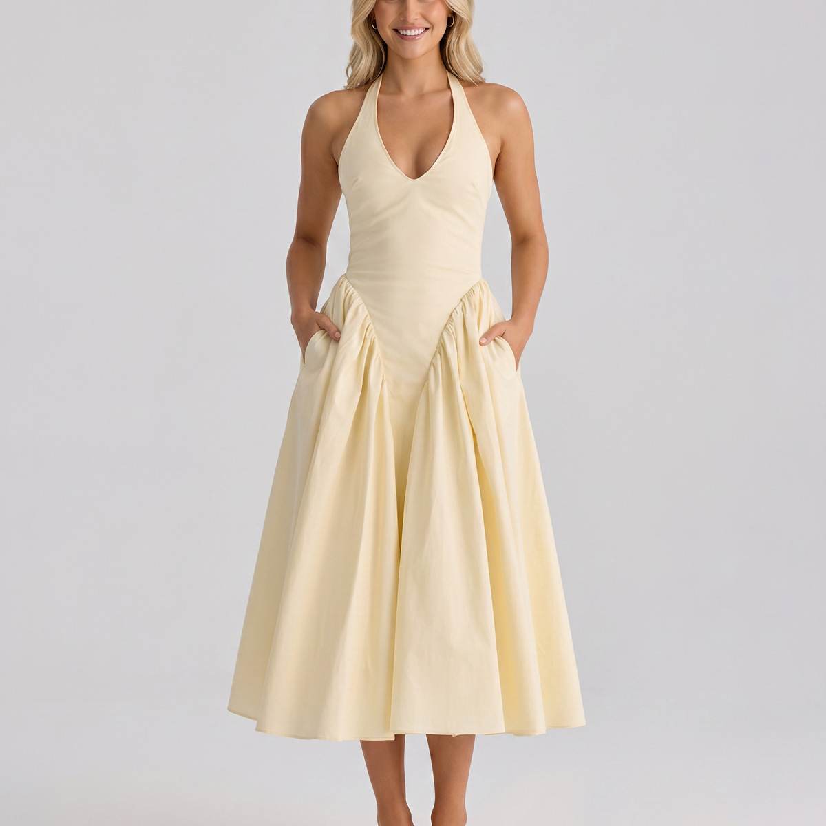 Danika | Midi Sundress with Halter Neck and Full Skirt