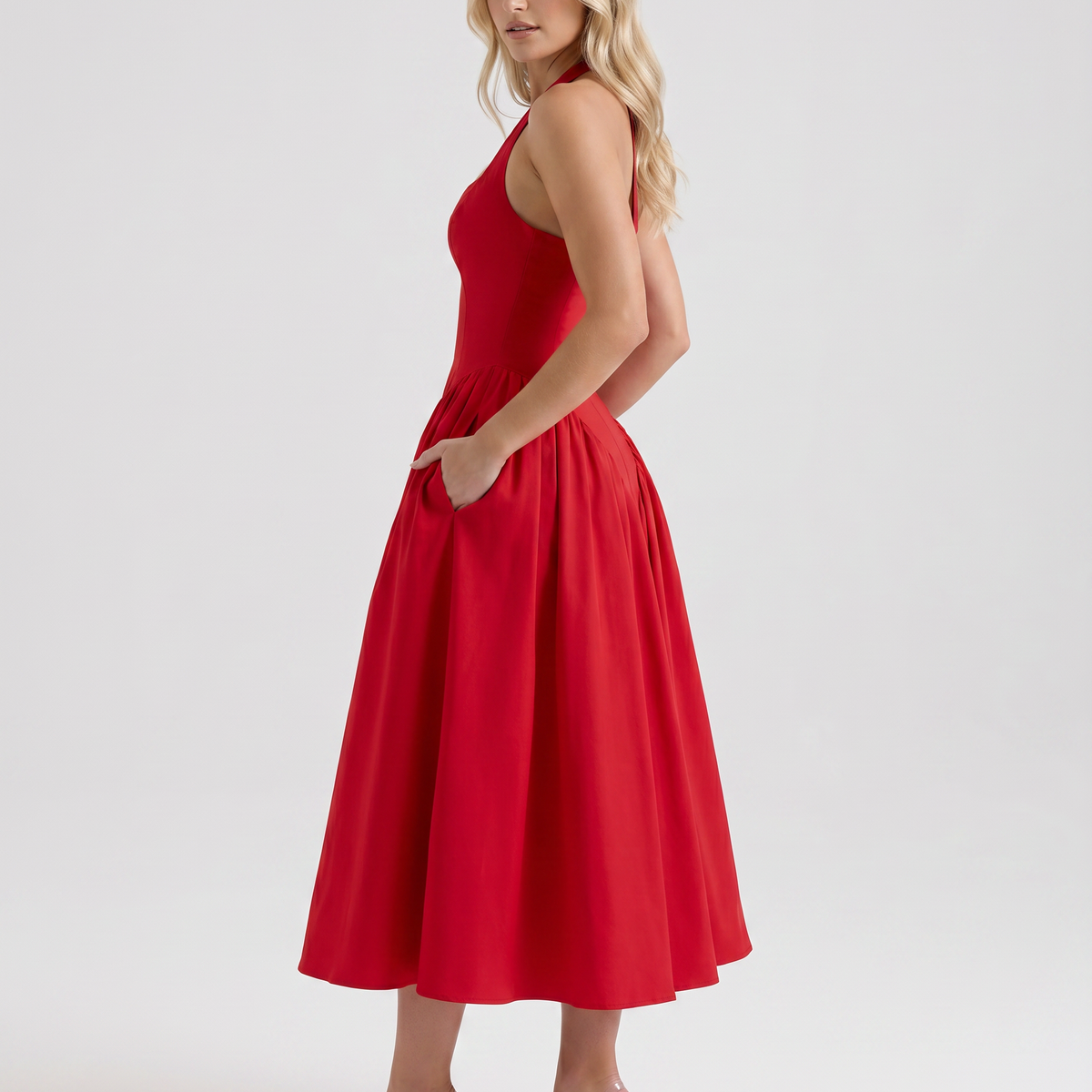 Danika | Midi Sundress with Halter Neck and Full Skirt