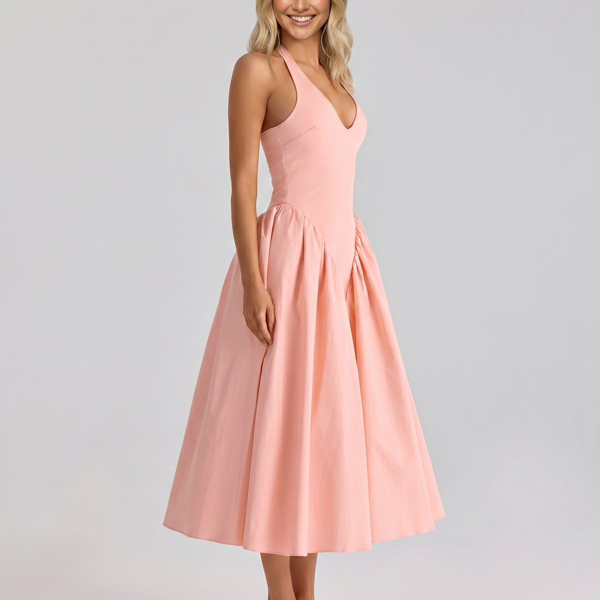 Danika | Midi Sundress with Halter Neck and Full Skirt