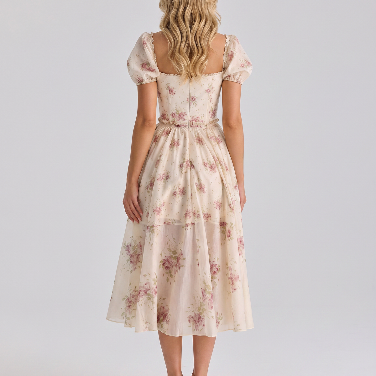 Finley | Midi Dress with Floral Print and Puff Sleeves