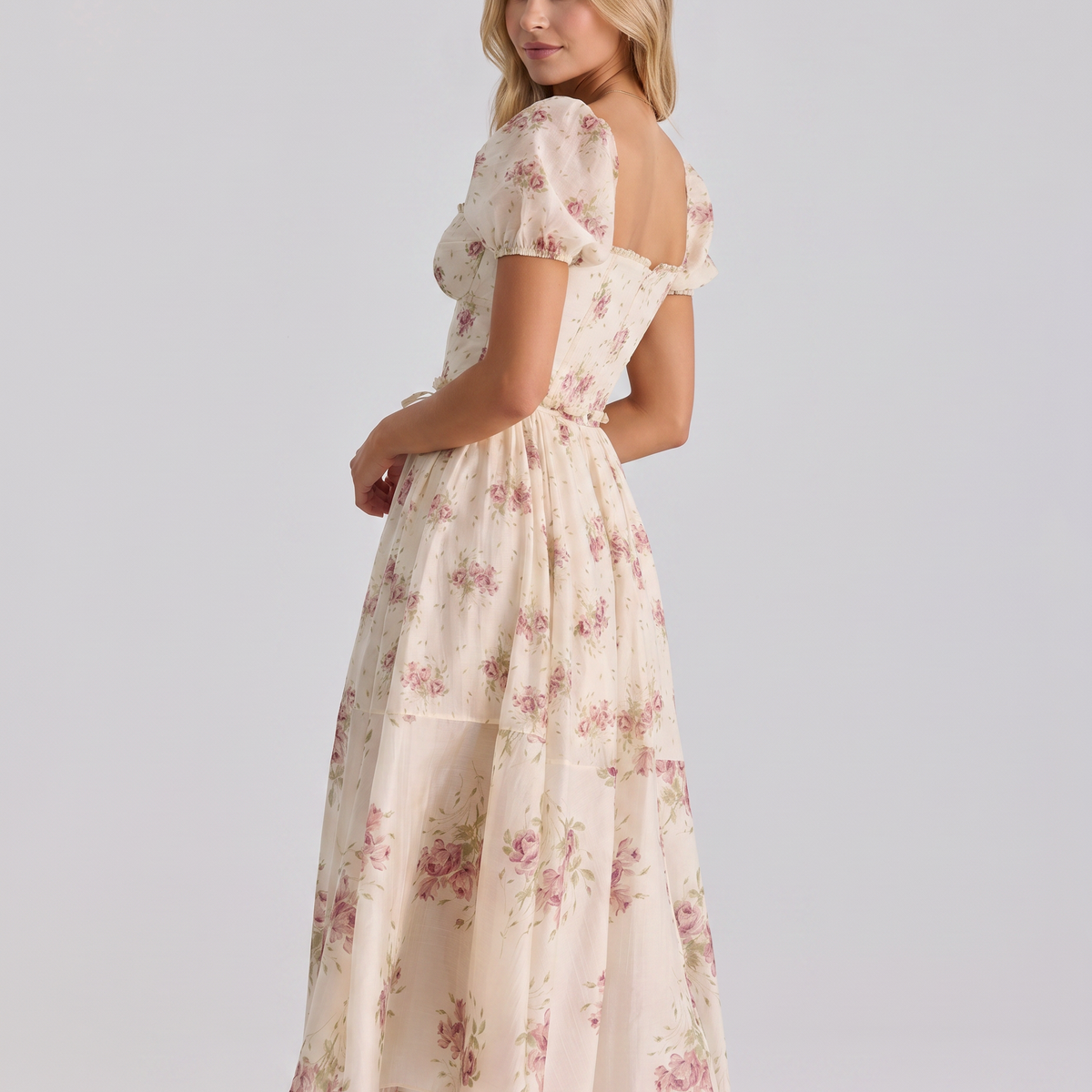 Finley | Midi Dress with Floral Print and Puff Sleeves