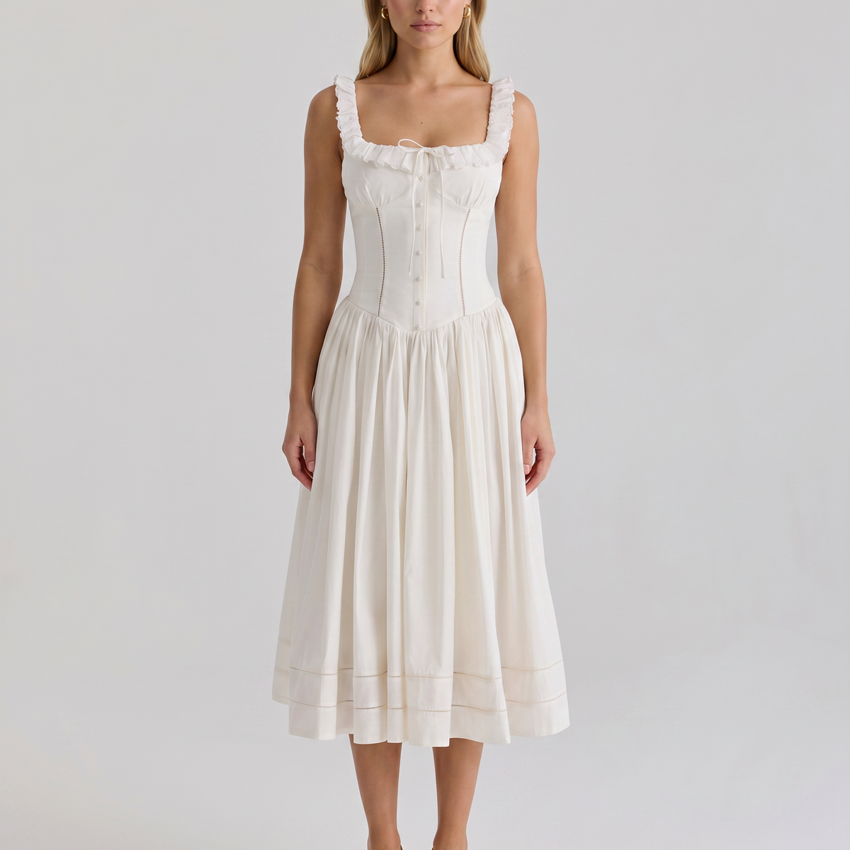Freida | Midi Dress with Broderie Anglaise Trim
