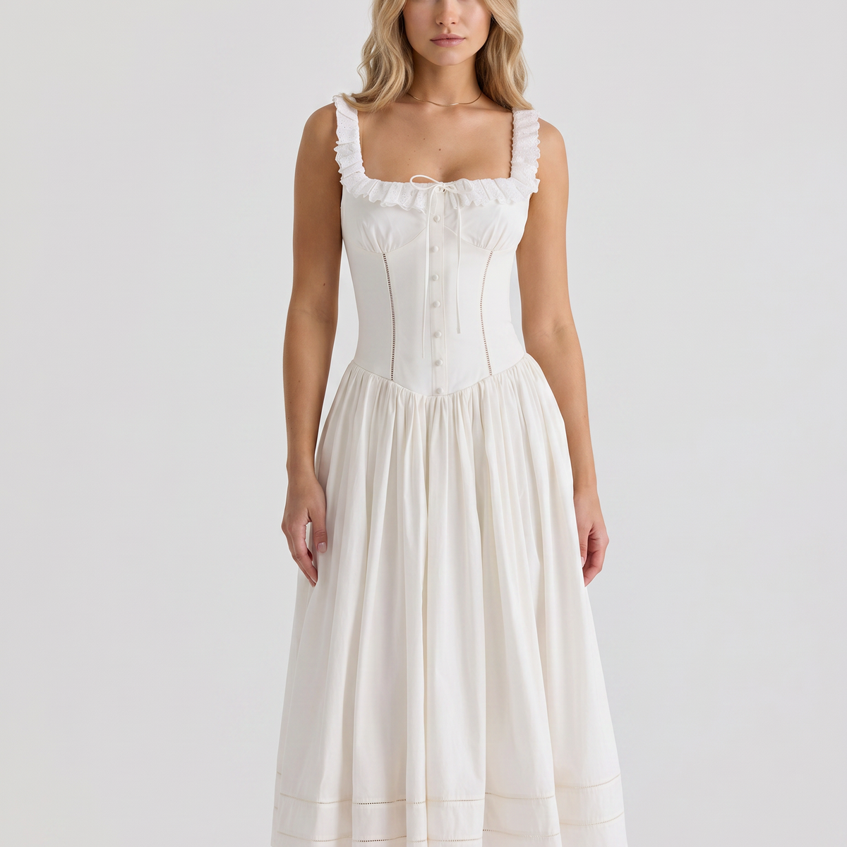 Freida | Midi Dress with Broderie Anglaise Trim