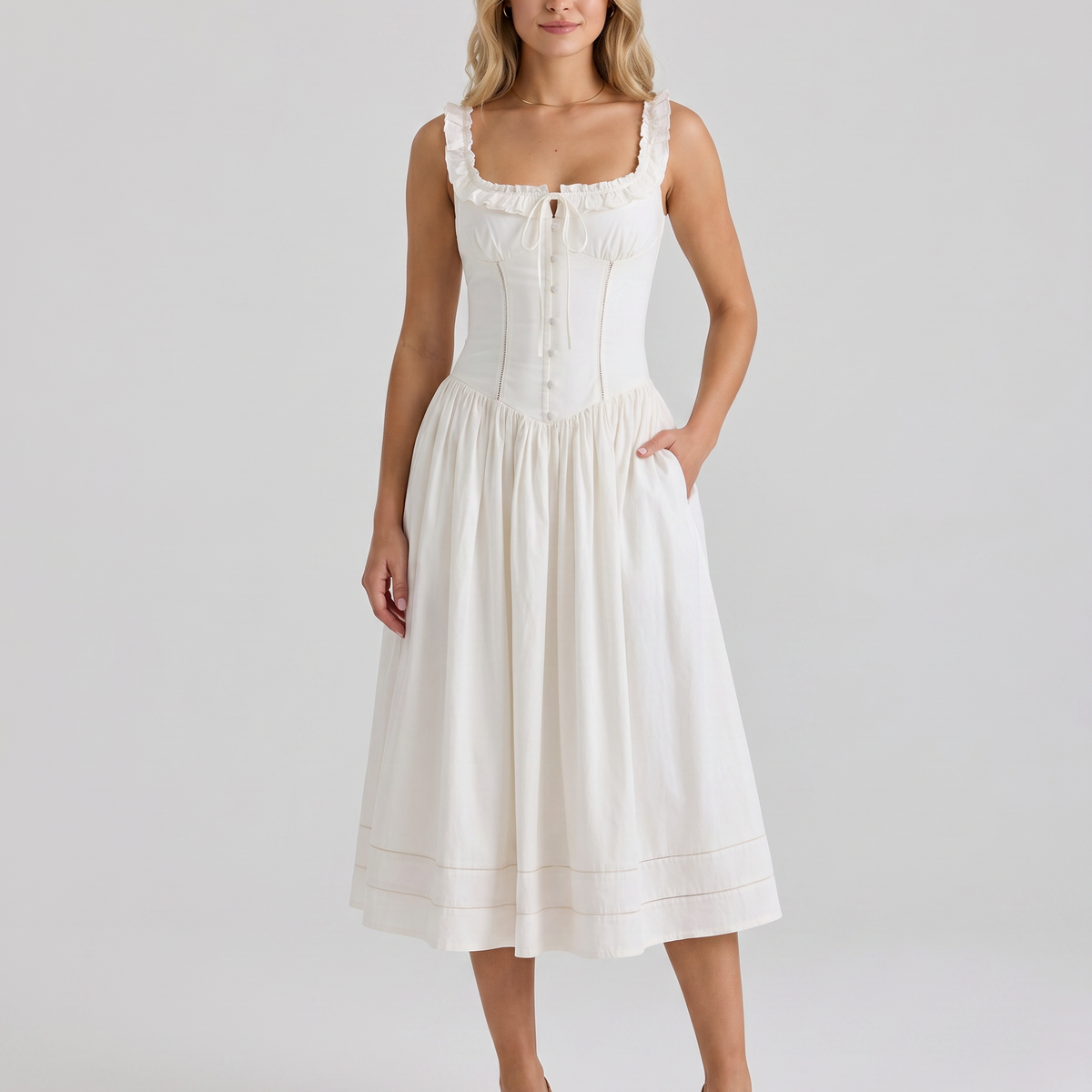 Freida | Midi Dress with Broderie Anglaise Trim