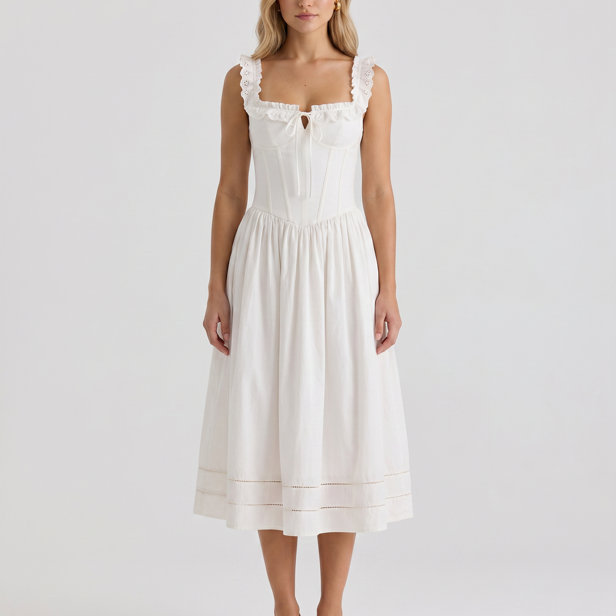Freida | Midi Dress with Broderie Anglaise Trim