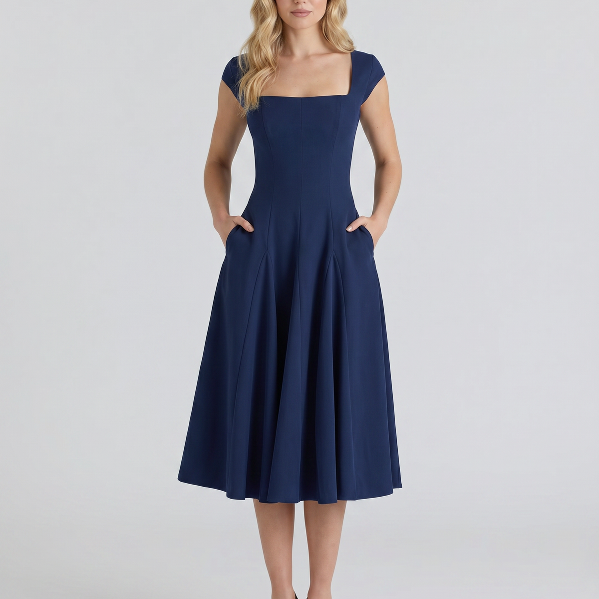 Larissa | Midi Dress with Lace-Up Back and Square Neck