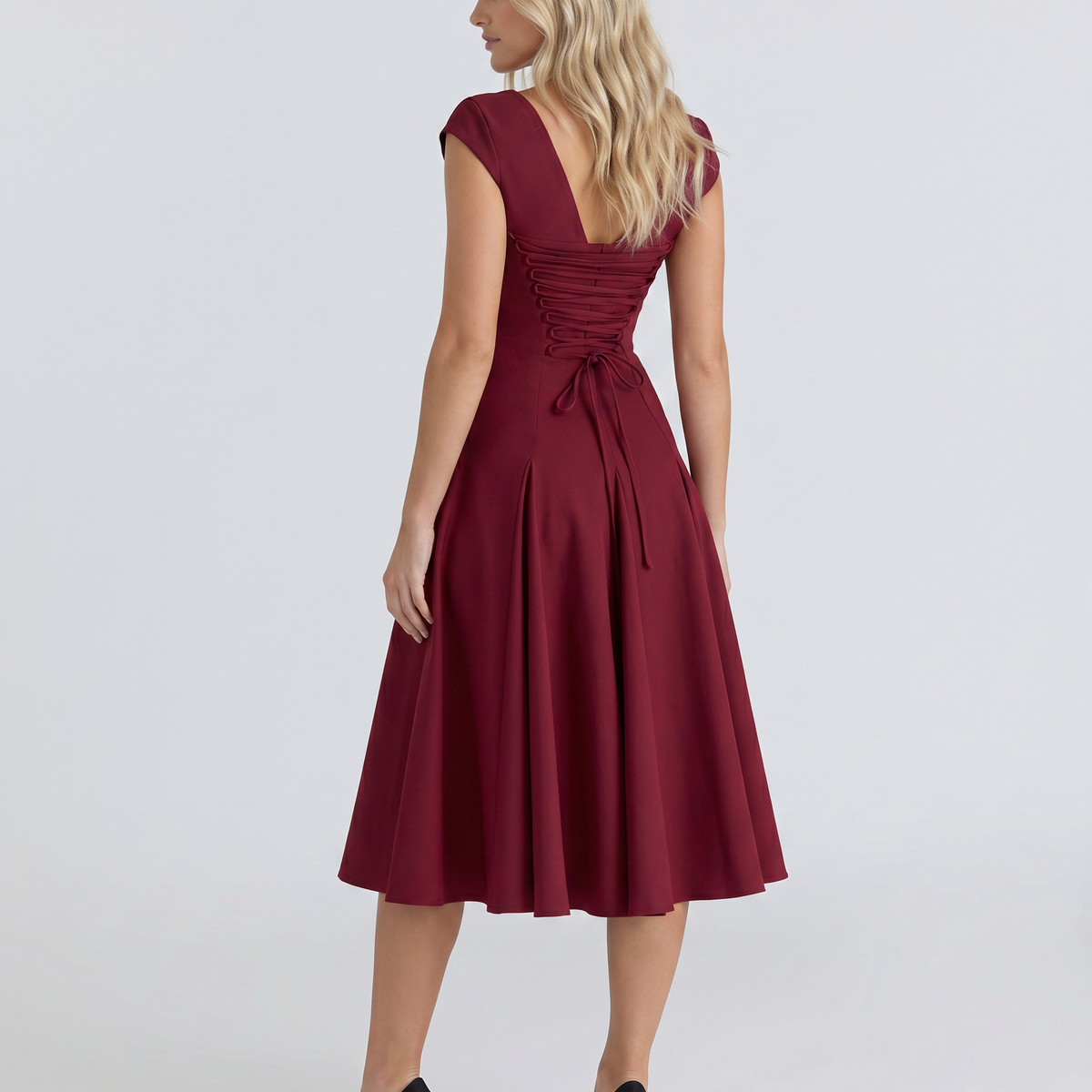 Larissa | Midi Dress with Lace-Up Back and Square Neck