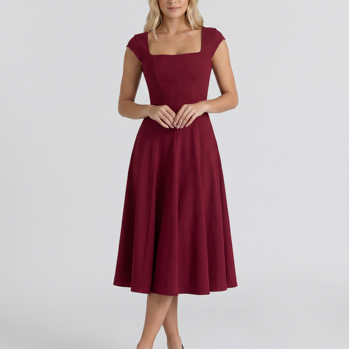Larissa | Midi Dress with Lace-Up Back and Square Neck