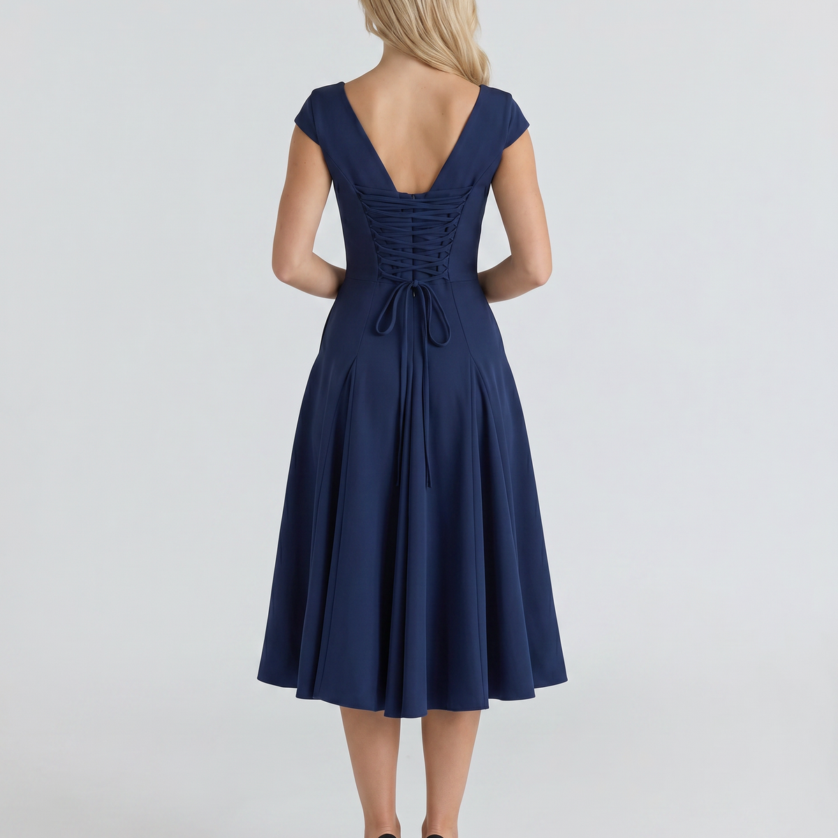 Larissa | Midi Dress with Lace-Up Back and Square Neck