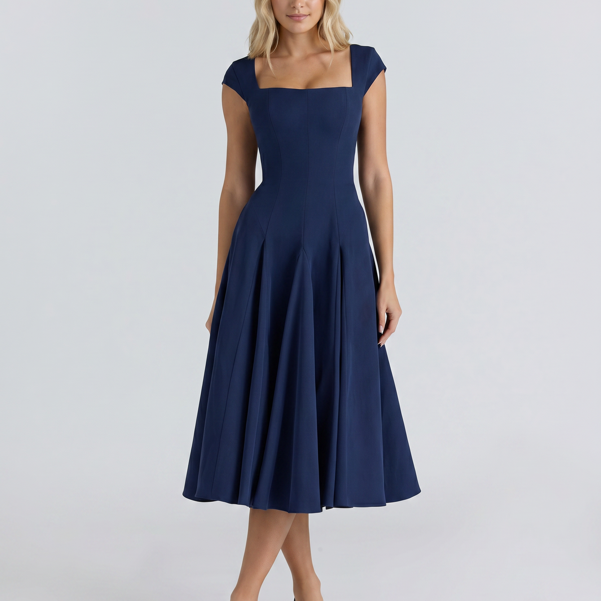 Larissa | Midi Dress with Lace-Up Back and Square Neck