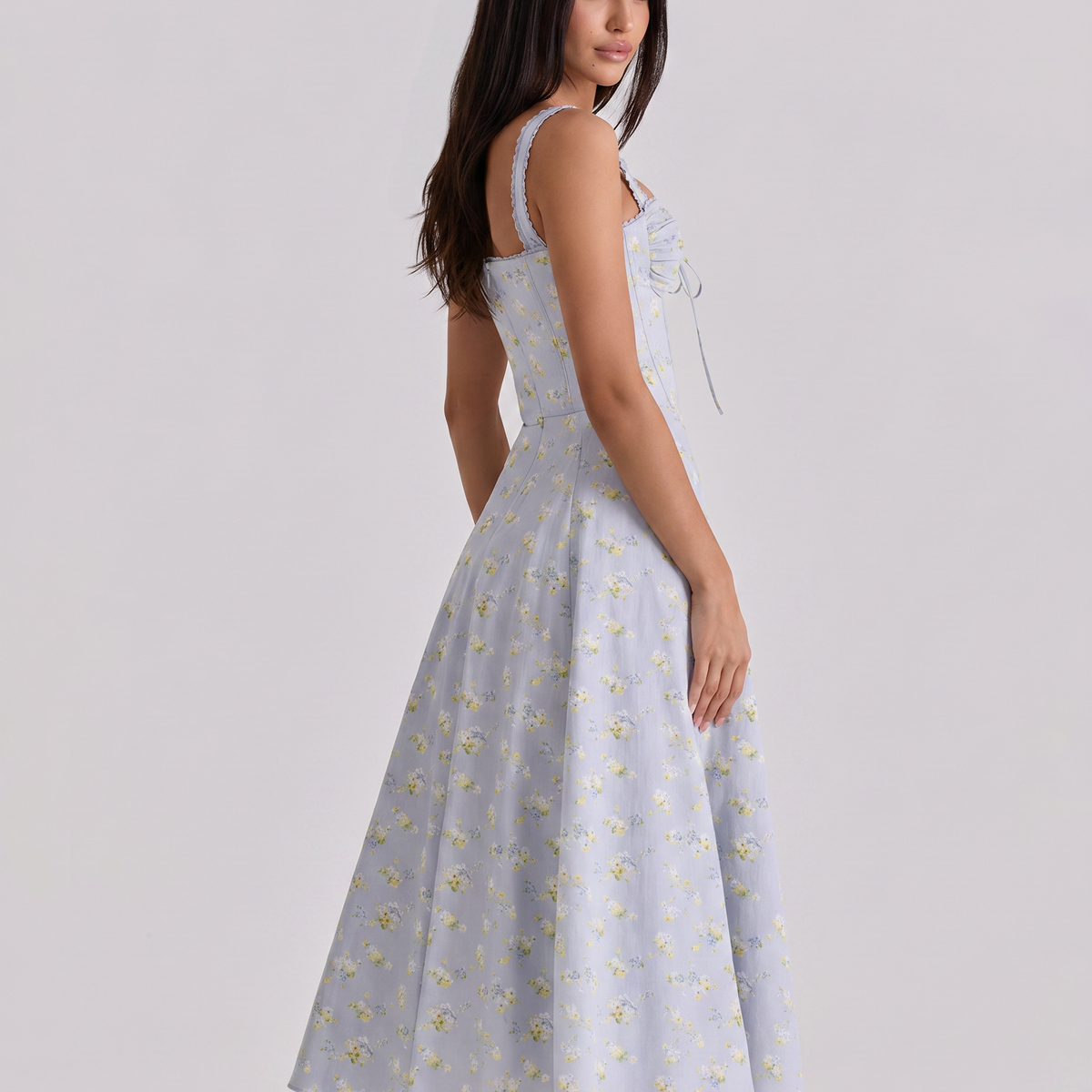 Frances | Midi Dress with Floral Print and Corset Bodice