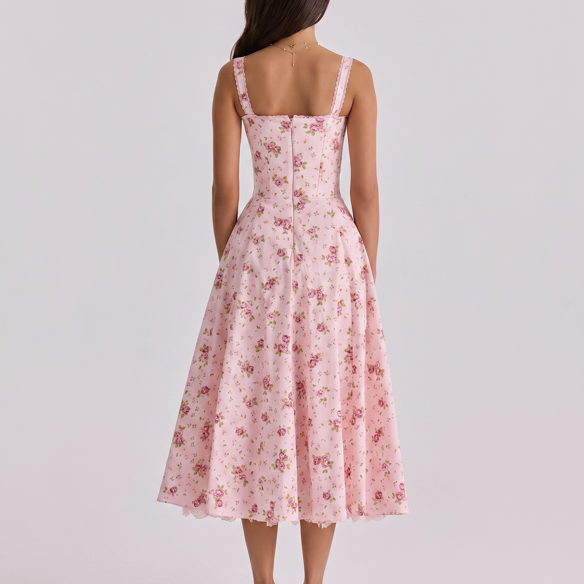 Frances | Midi Dress with Floral Print and Corset Bodice