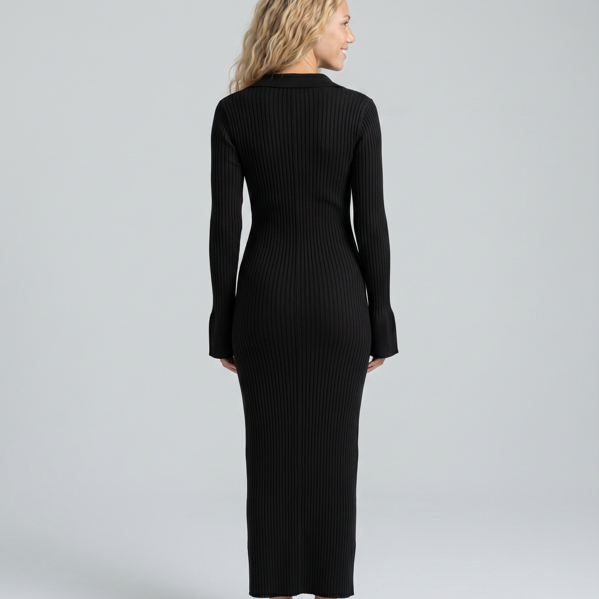 Lela | Ribbed Maxi Dress with Deep V-Neck