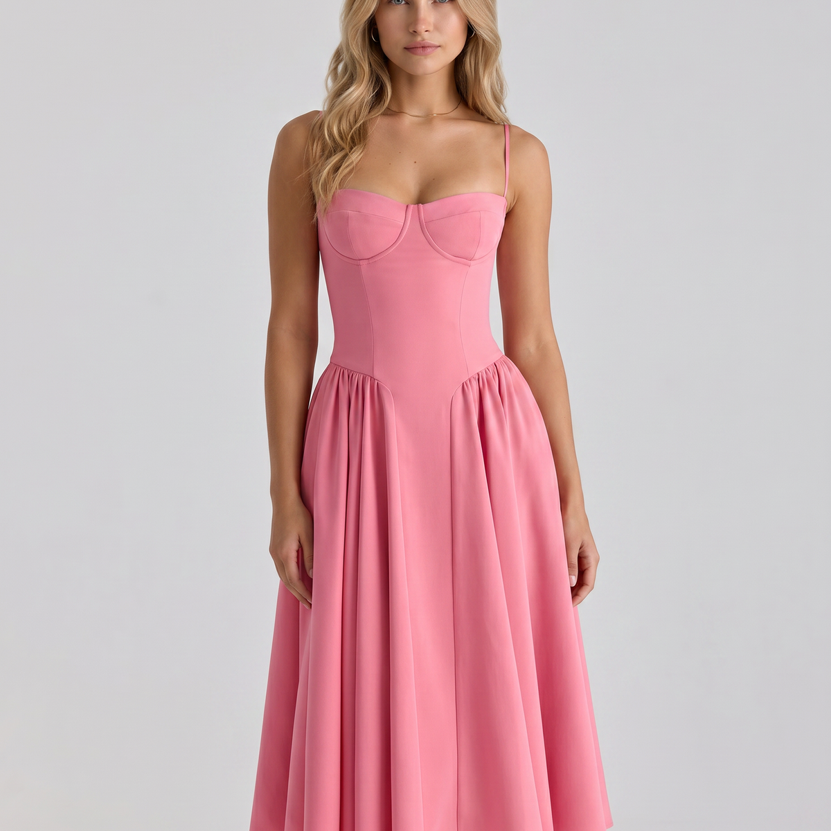 Alana | Corset Midi Dress with Gathered Skirt