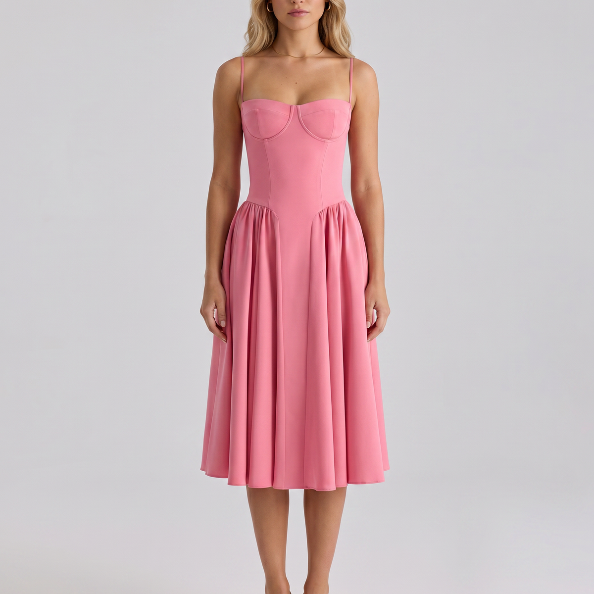 Alana | Corset Midi Dress with Gathered Skirt