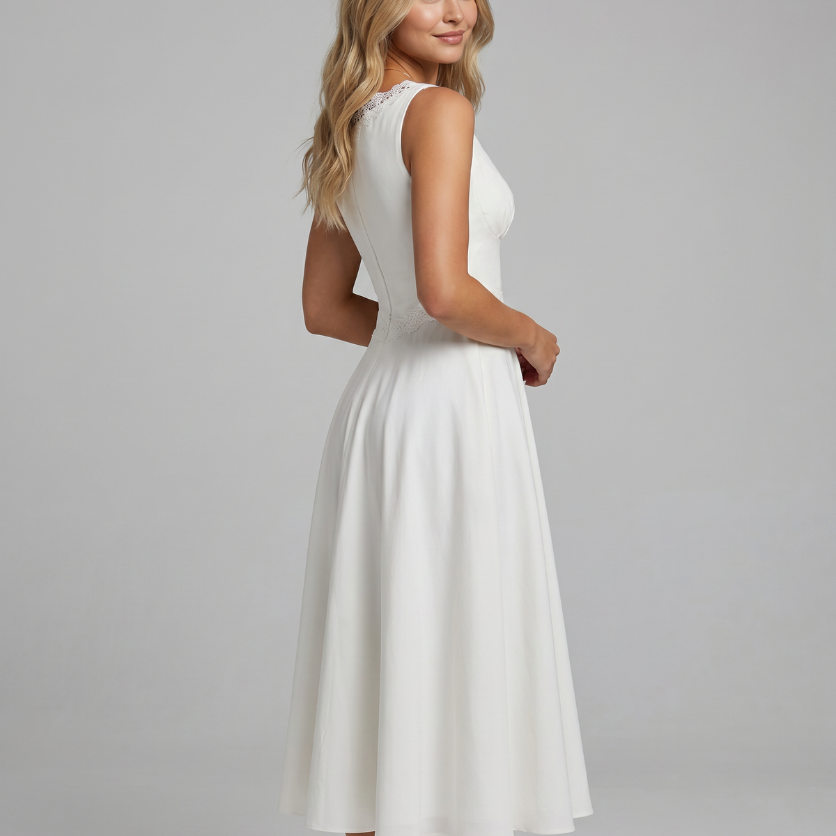 Jillian | Midi Dress with Lace Trim and Defined Waist