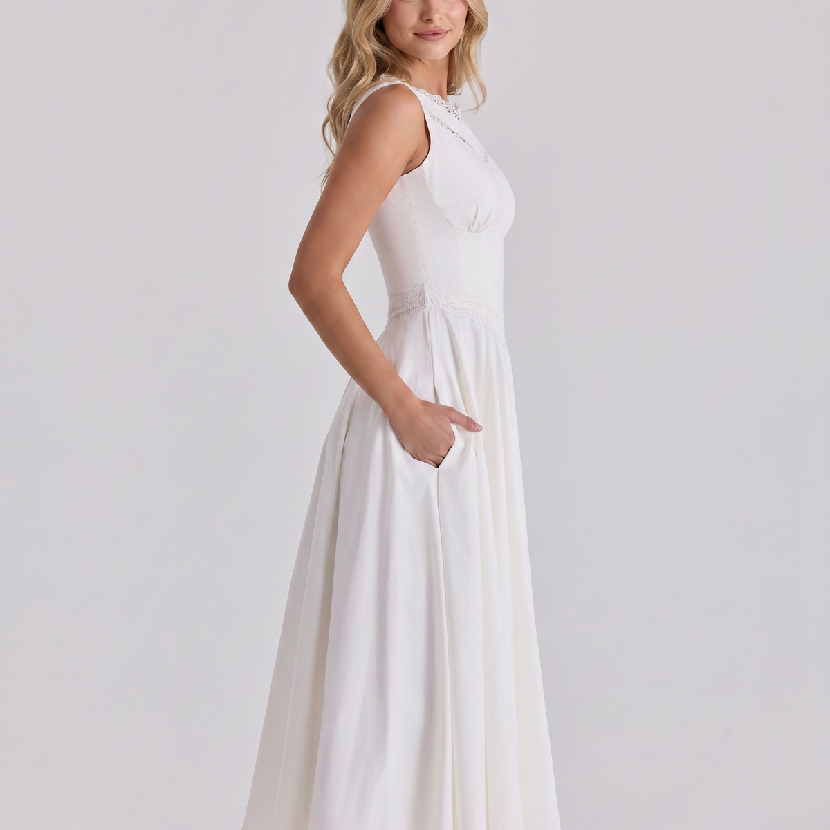 Jillian | Midi Dress with Lace Trim and Defined Waist