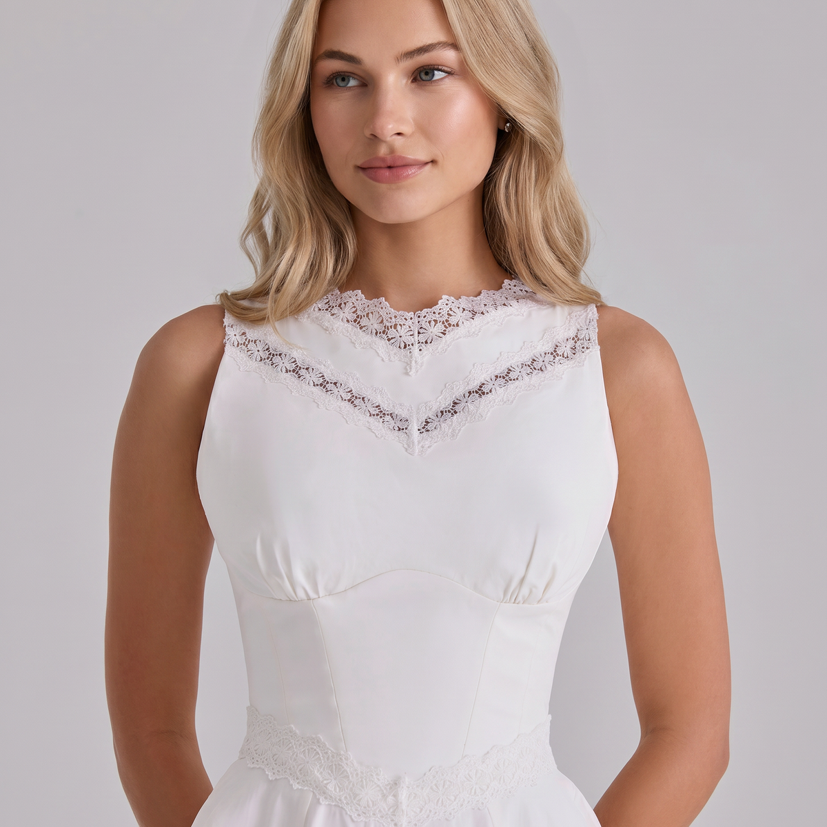 Jillian | Midi Dress with Lace Trim and Defined Waist