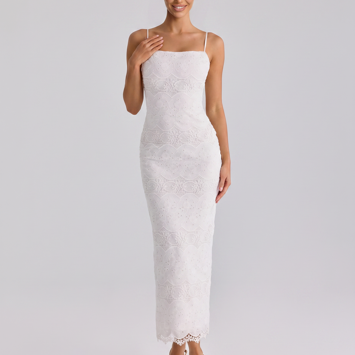 Kassandra | Midi Dress with Lace Overlay and Back Slit