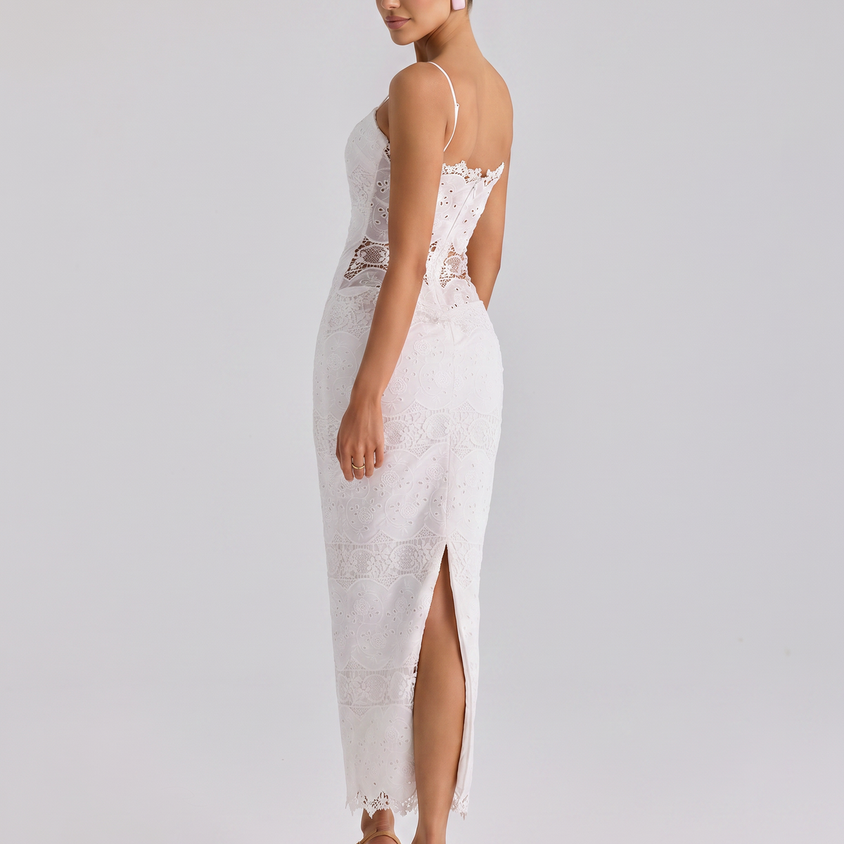 Kassandra | Midi Dress with Lace Overlay and Back Slit