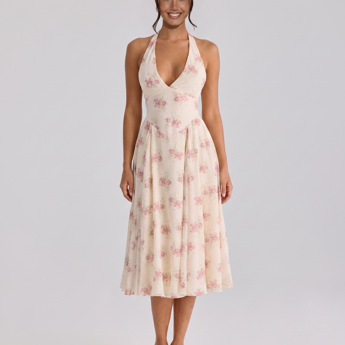 Annika | Midi Dress with Halter Neck and Open Back