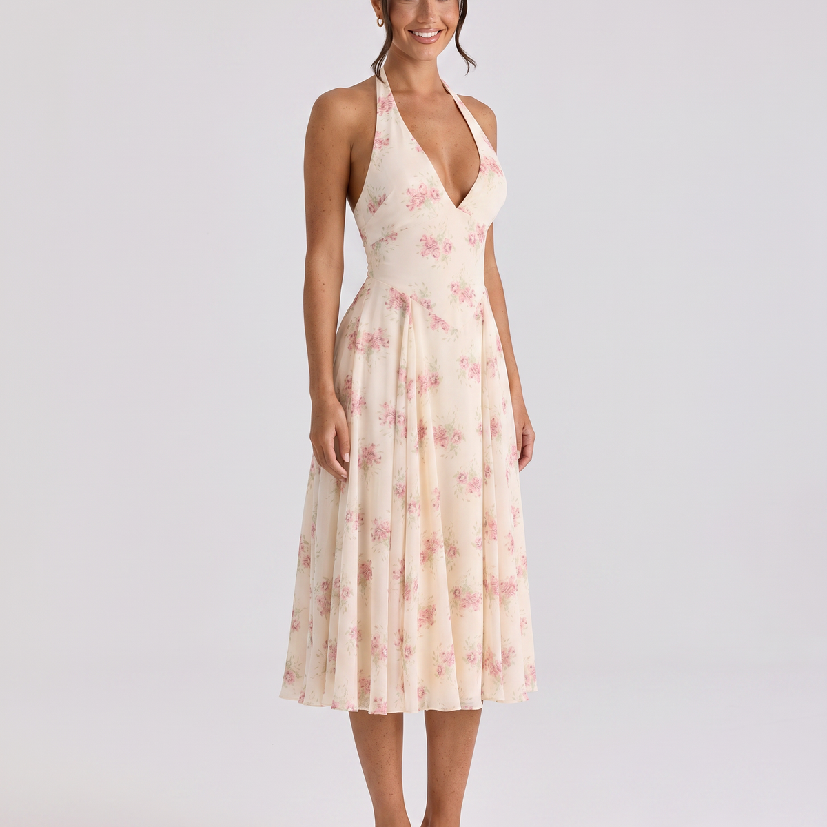 Annika | Midi Dress with Halter Neck and Open Back