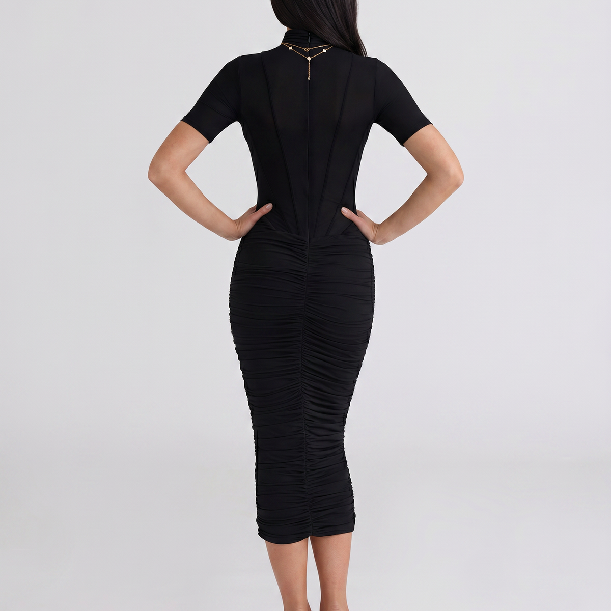 Lucinda | Midi Dress with Sheer Panelled Bodice
