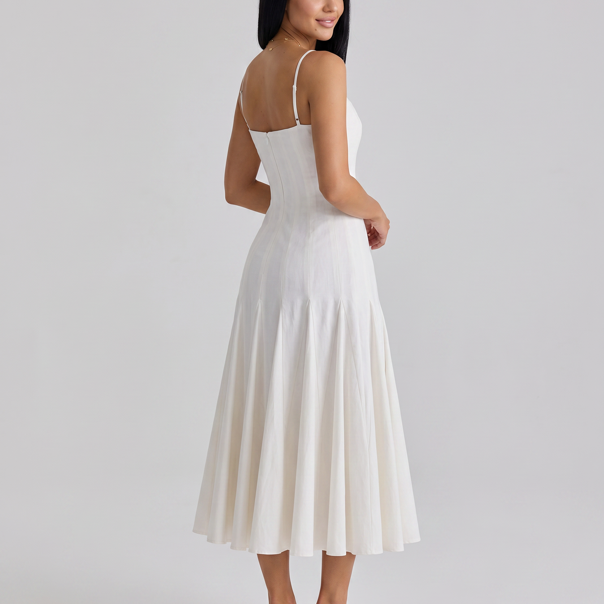 Margie | Pleated Midi Dress with Godet Panels