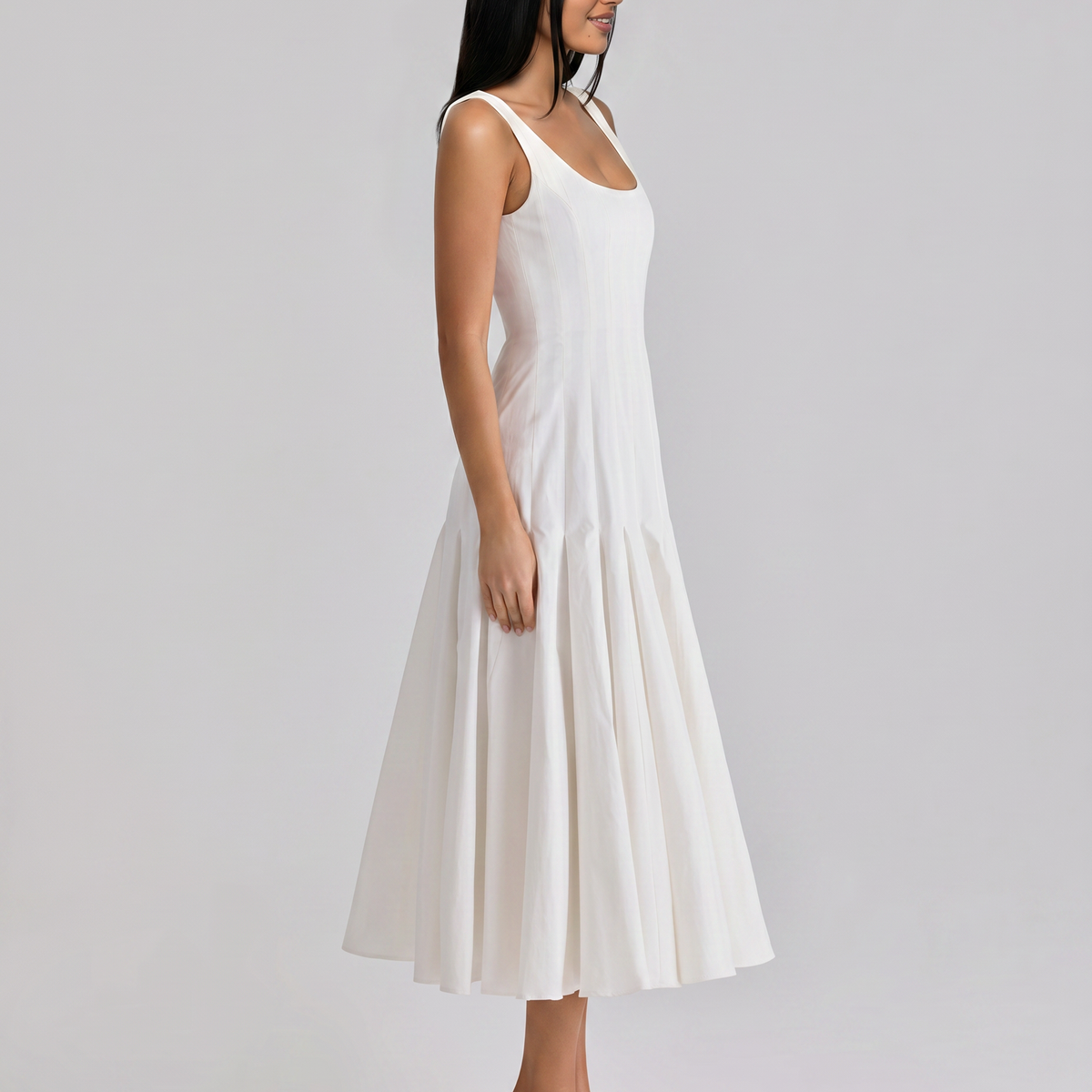 Margie | Pleated Midi Dress with Godet Panels