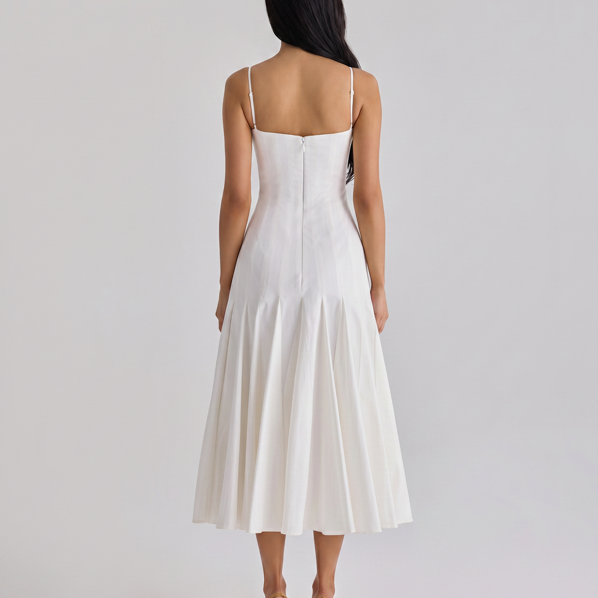 Margie | Pleated Midi Dress with Godet Panels