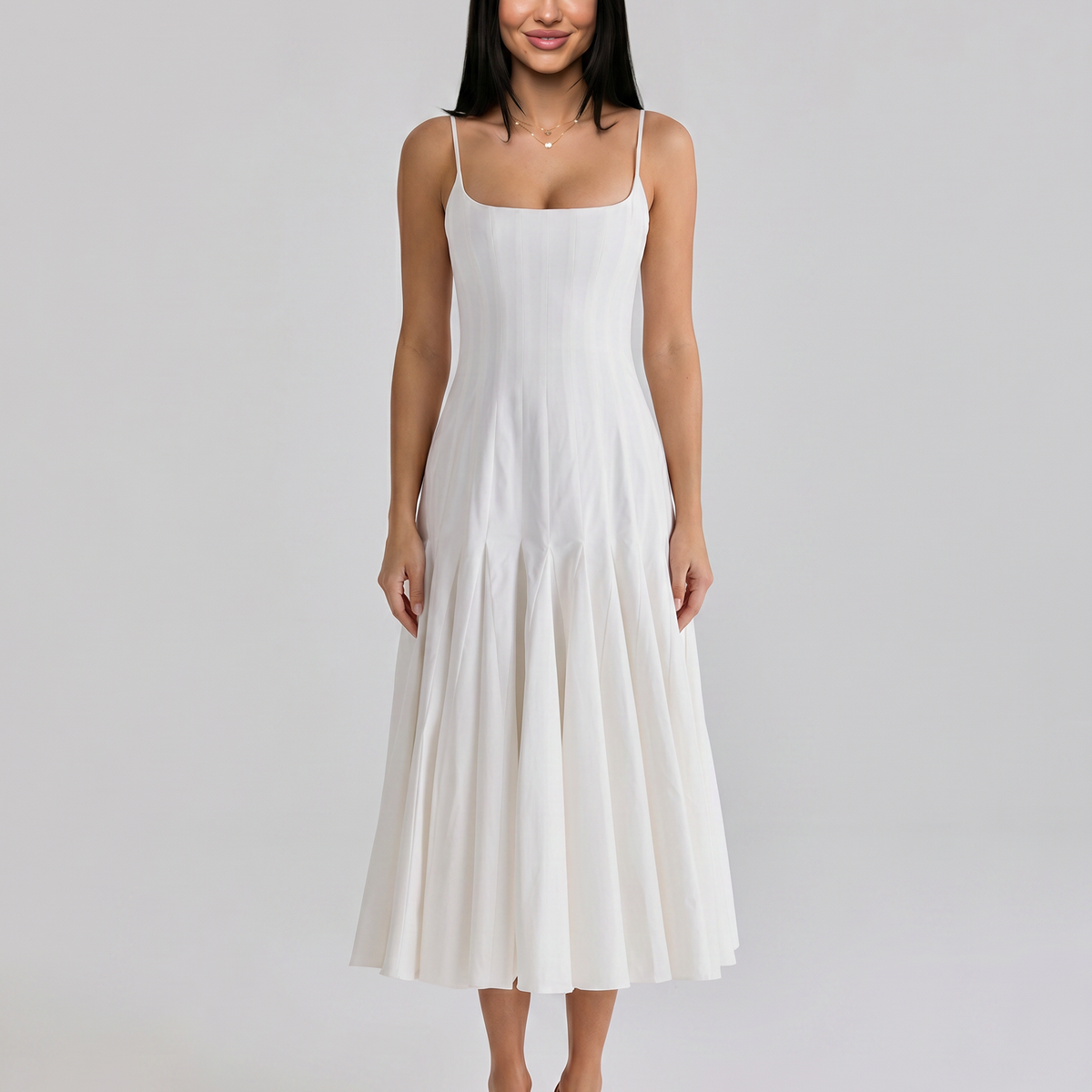 Margie | Pleated Midi Dress with Godet Panels