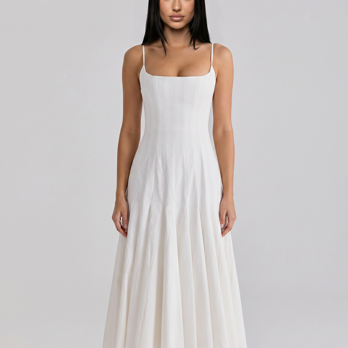Margie | Pleated Midi Dress with Godet Panels