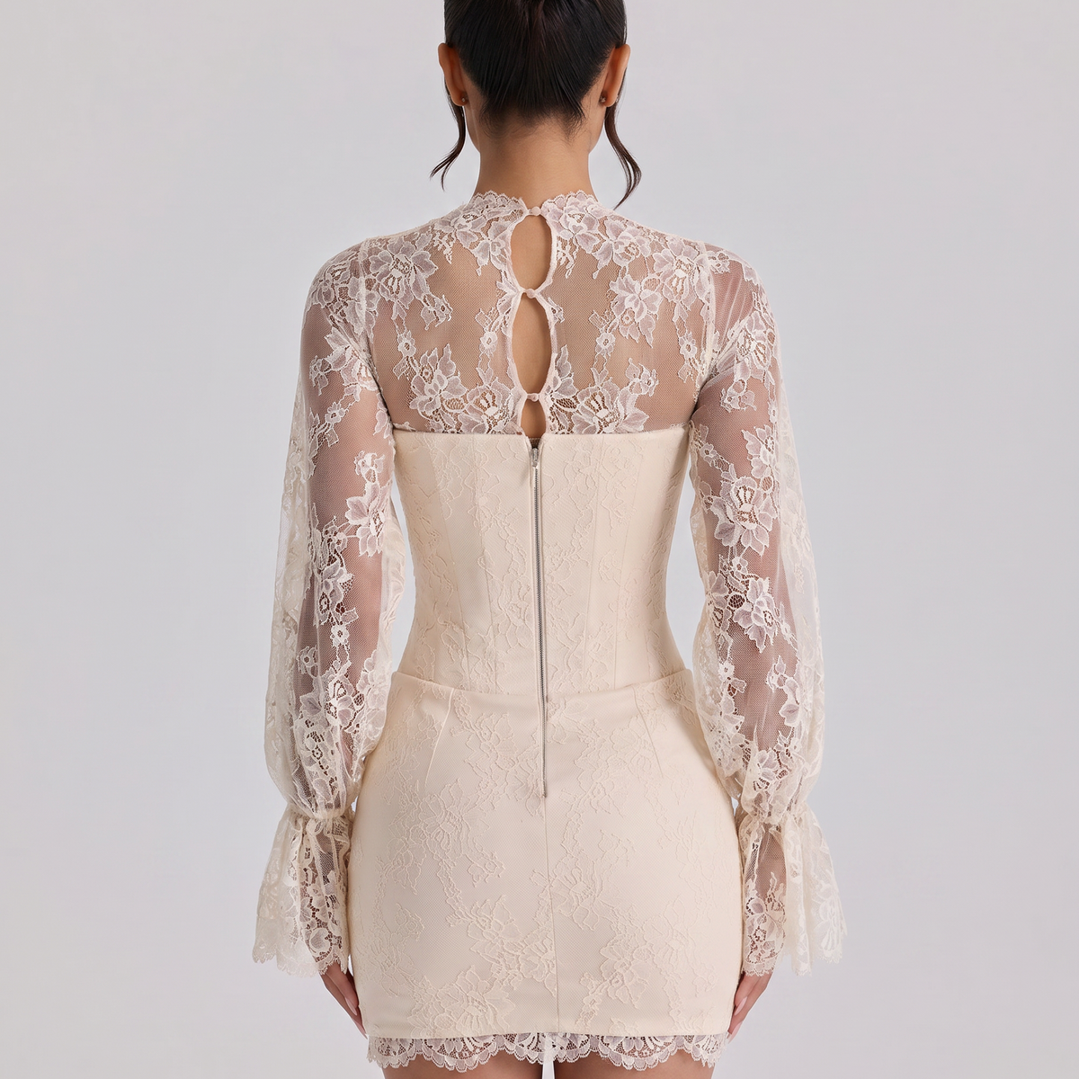 Olga | Lace Mini Corset Dress with Long Sleeves
