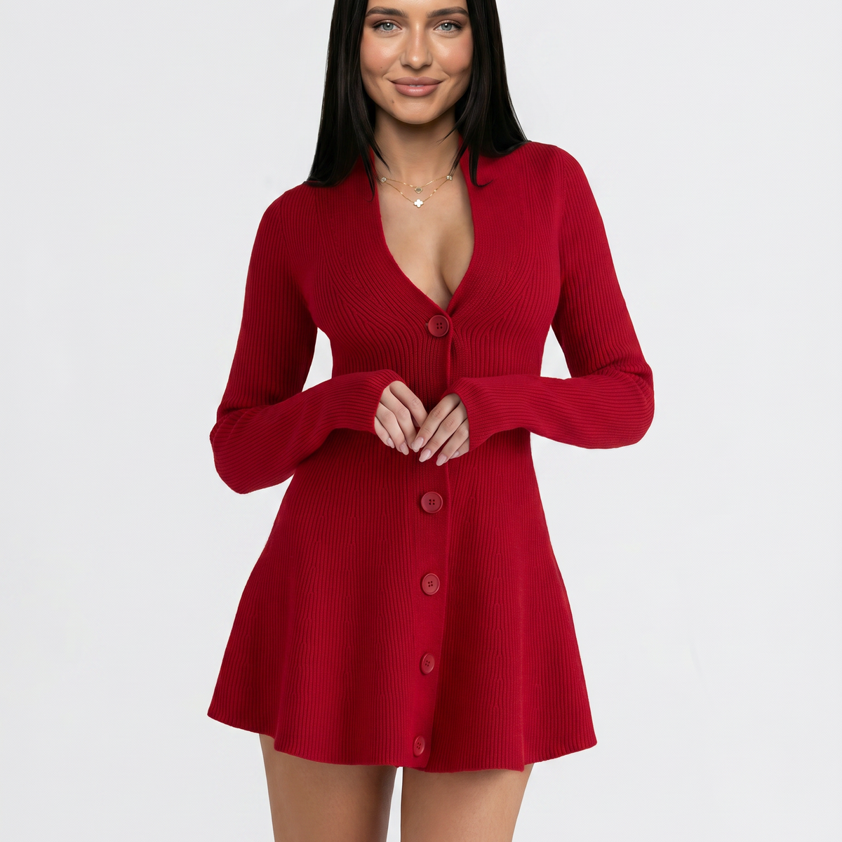 Cheryl | Knit Mini Dress with Button Front