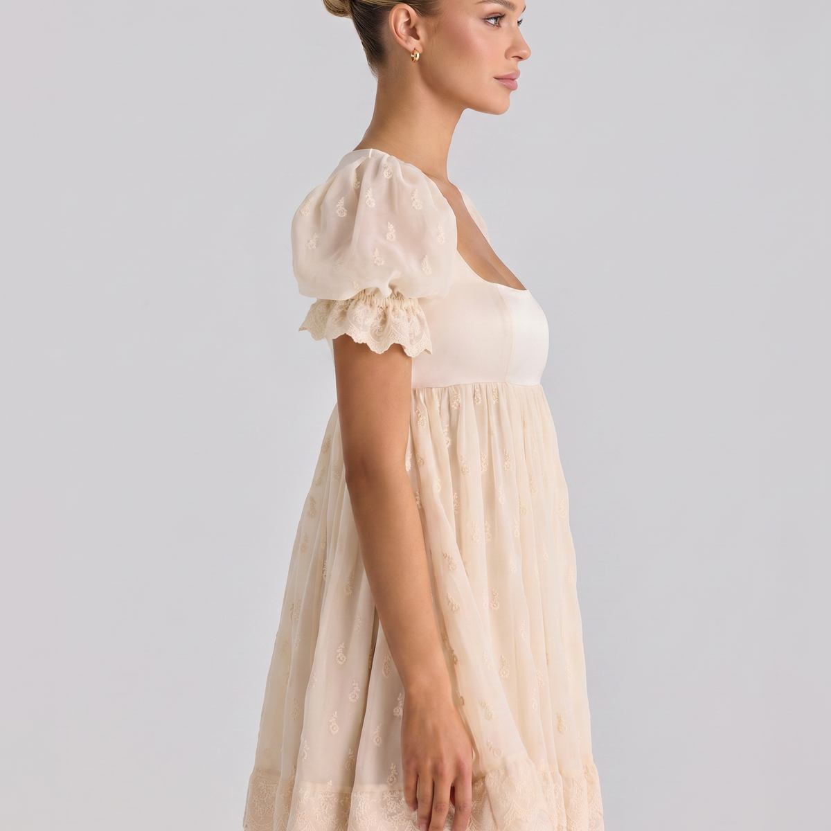 Claudia | Babydoll Mini Dress with Lace Trim