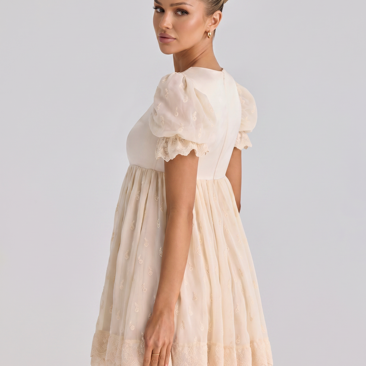 Claudia | Babydoll Mini Dress with Lace Trim