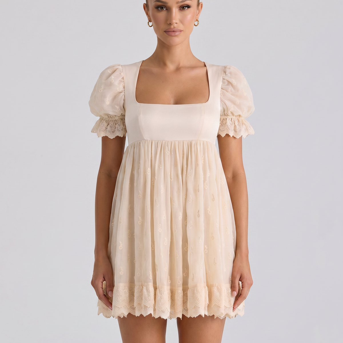 Claudia | Babydoll Mini Dress with Lace Trim