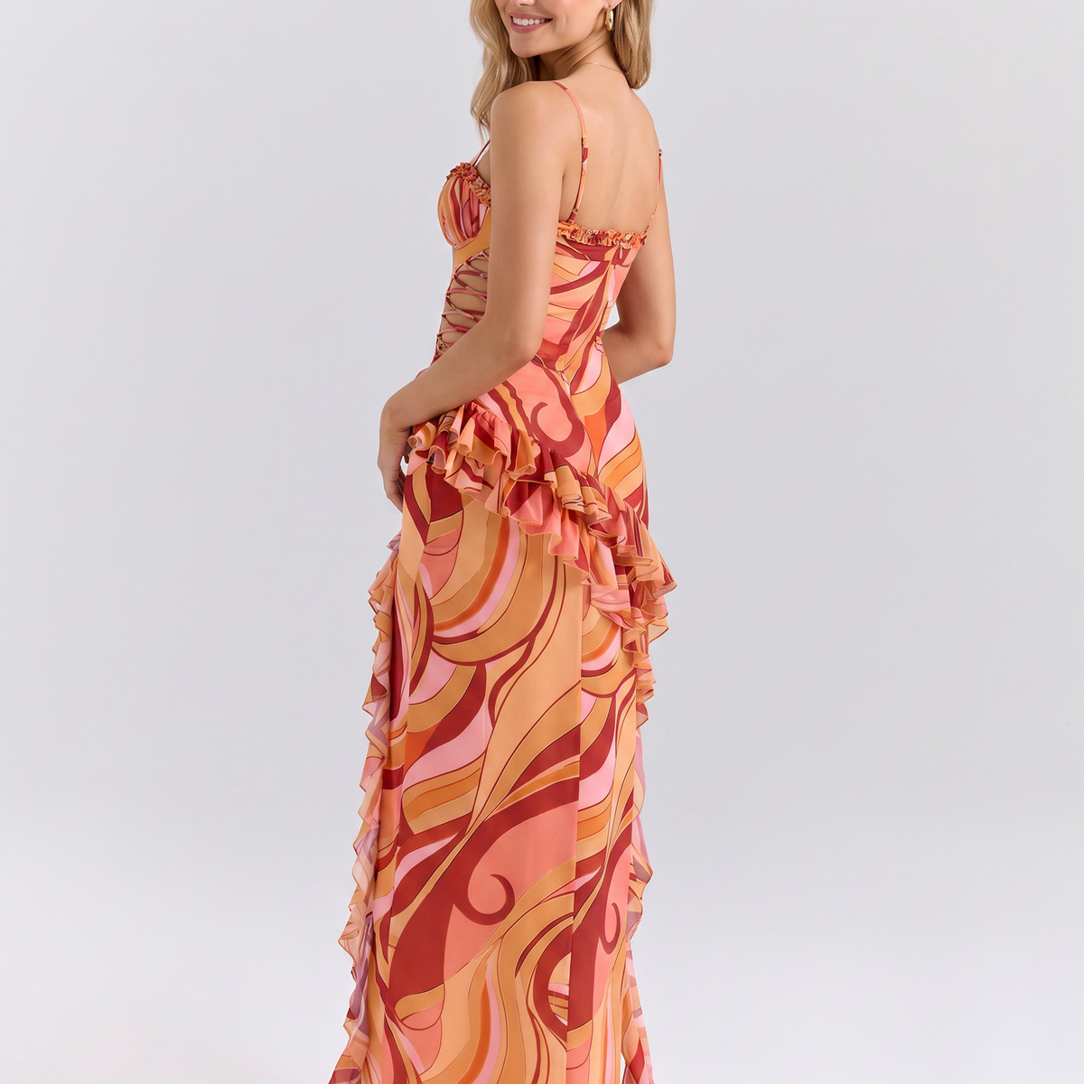 Milena | Maxi Dress with Cut-Out Sides and Ruffle Detail
