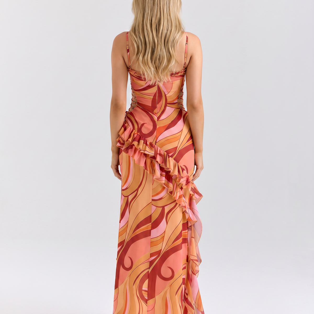 Milena | Maxi Dress with Cut-Out Sides and Ruffle Detail